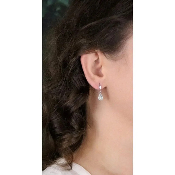 14k White Gold Crystal Dangle Drop Earrings - Picture 4 of 6